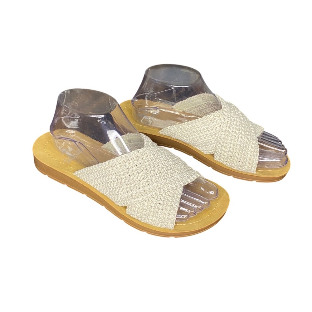 Corkys Womens Crochet Slide Sandals Cream Tan Boho‎ Criss Cross Straps Size 7